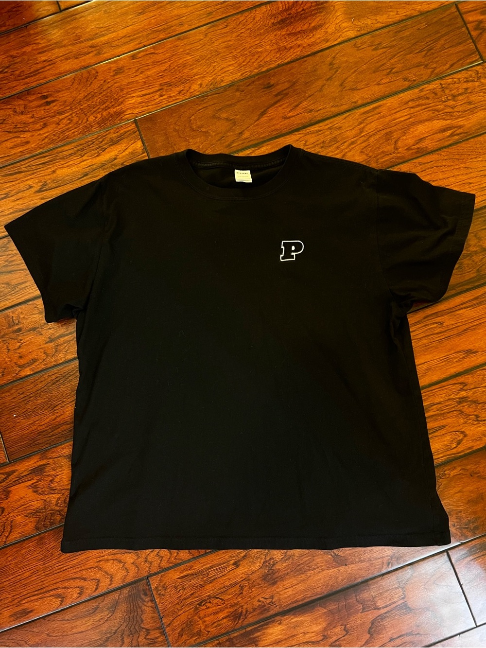 PINK Victoria's Secret Black Short-Sleeve Tee with White 'P' Chest Logo